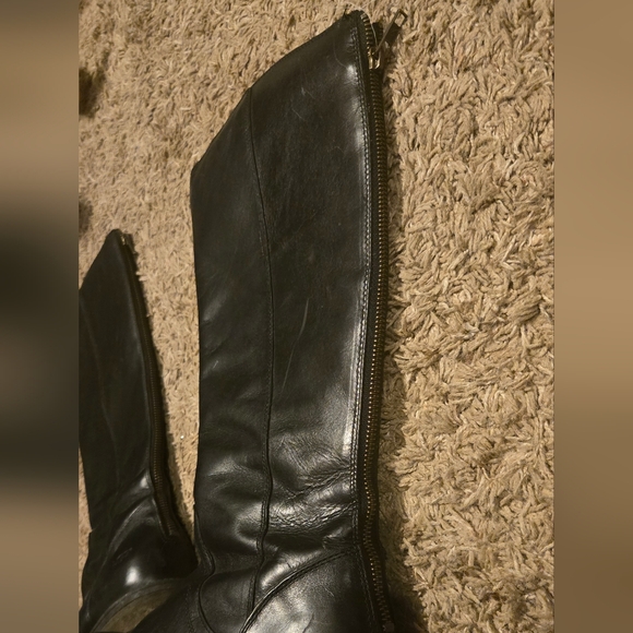 UGG Boots 7 Black Leather Tall Riding Back Zip 1006038 Womens - Picture 6 of 7